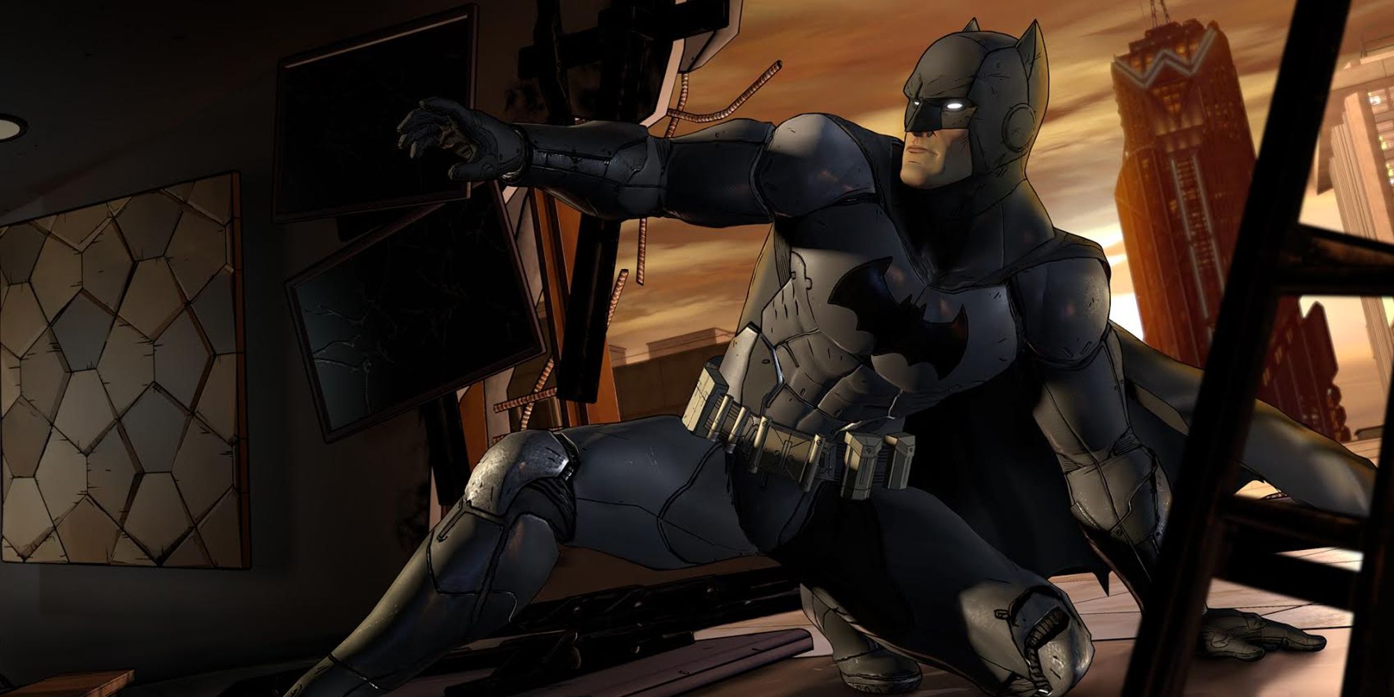 Batman breaking into Carmine Falcone's penthouse in Batman The Telltale Series