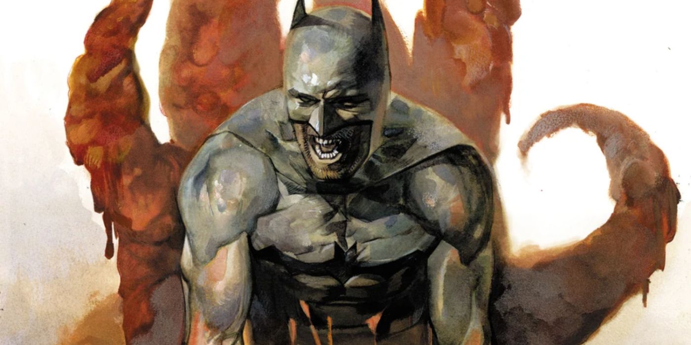 Batman within the grasp of Clayface's giant hand.