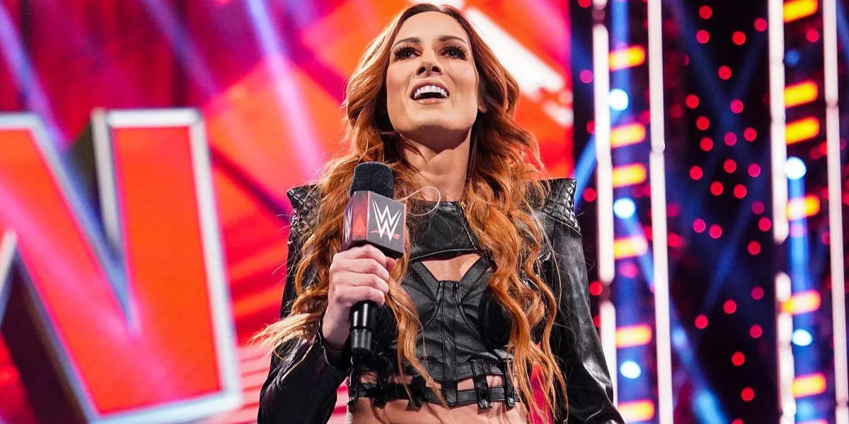 Becky Lynch talks to wrestling fans during a taping of WWE Raw