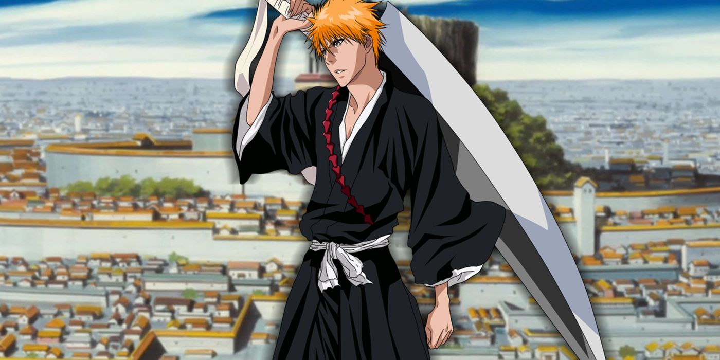 Ichigo from Bleach's Soul Society Arc with his shikai held behind him.