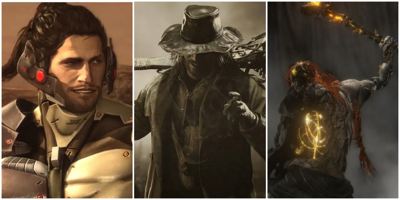 A split image showing Jetstream Sam in Metal Gear Rising: Revengeance, Karl Heisenberg in Resident Evil Village, and Radagon of the Golden Order in Elden Ring