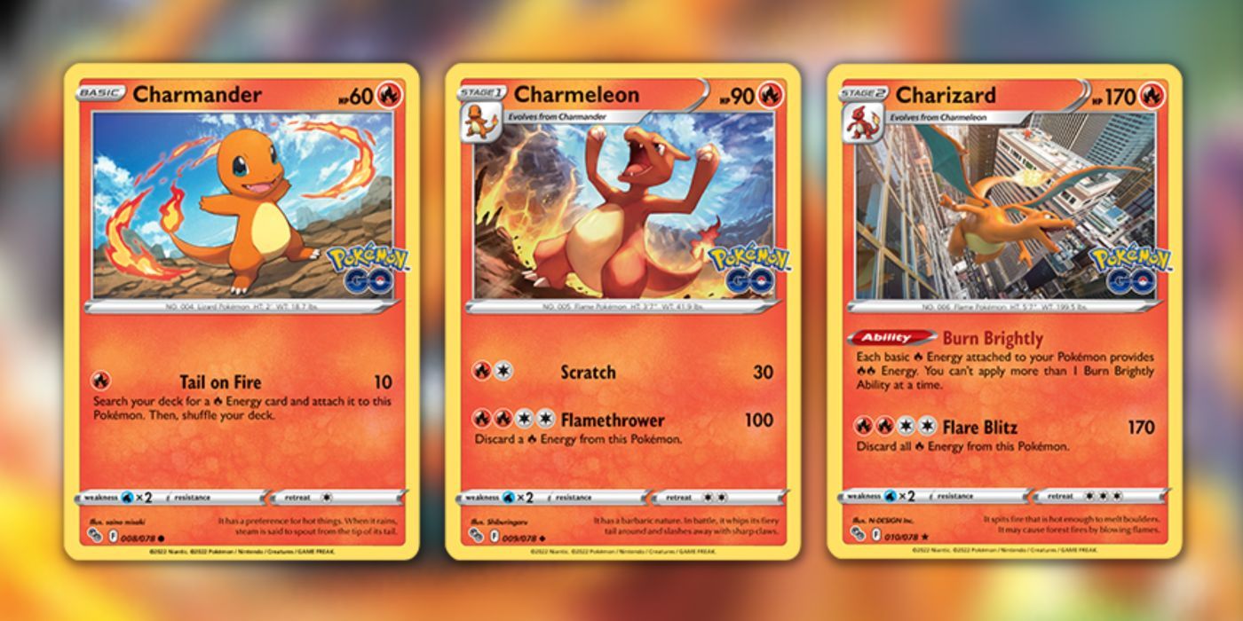 Charmander, Charmeleon and Charizard cards from the Pokémon TCG Pokémon GO expansion.