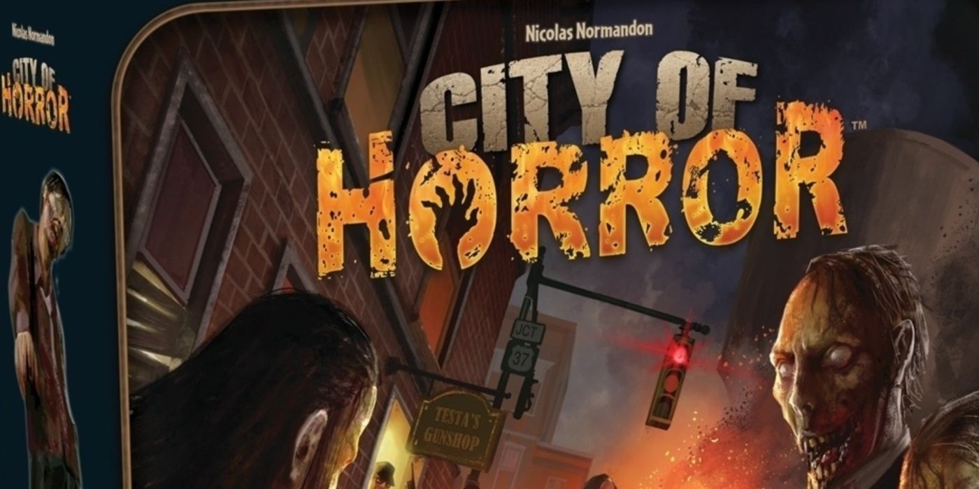 Zumbis na arte da caixa do jogo de tabuleiro City of Horror.