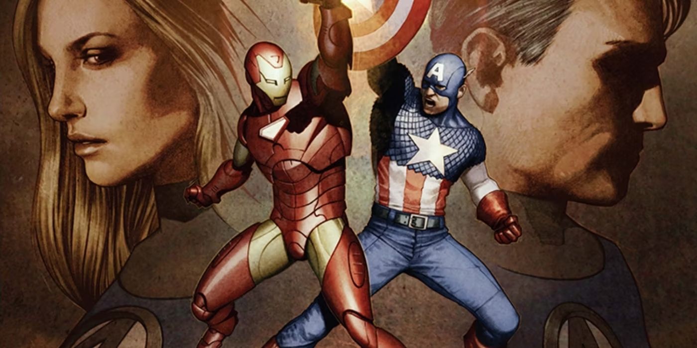 Capitão América luta contra o Homem de Ferro na história em quadrinhos do Quarteto Fantástico da Guerra Civil