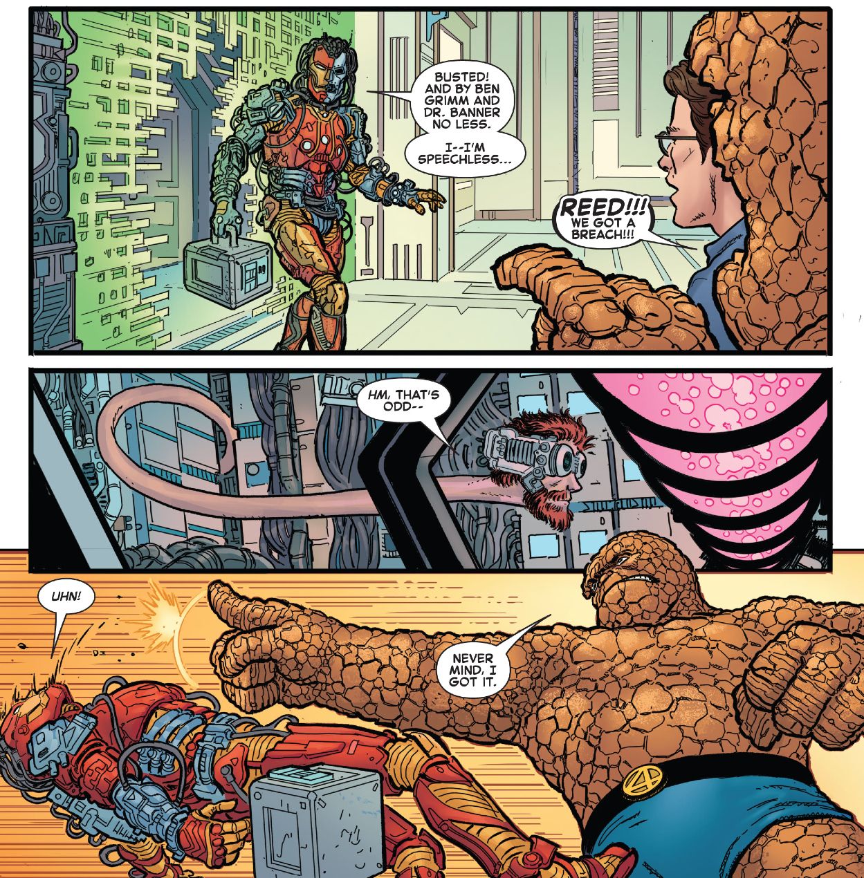 Thing fights a mysterious intruder in Clobberin' Time #1 