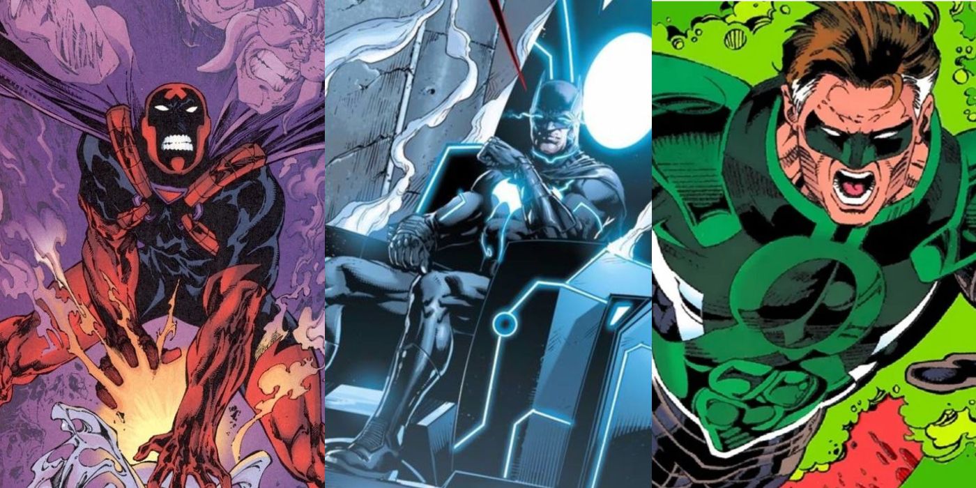 A split image of Extant, Batman as God of Knowledge, and Hal Jordan as Parallax from DC Comics
