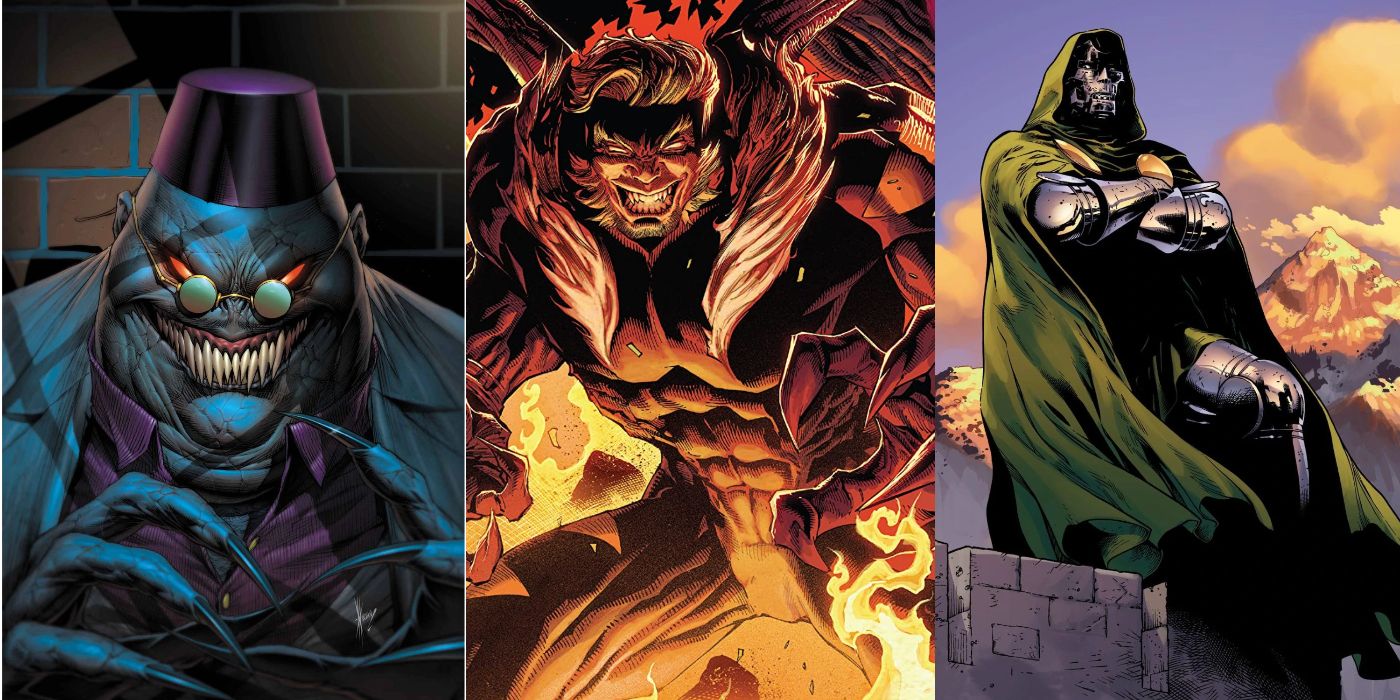 A split image of Shadow King, Sabretooth, and Doctor Doom from Marvel Comics