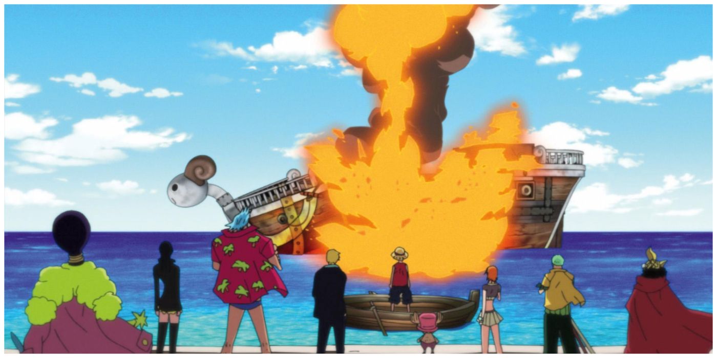 The Straw Hats farewell the Going Merry ship in One Piece