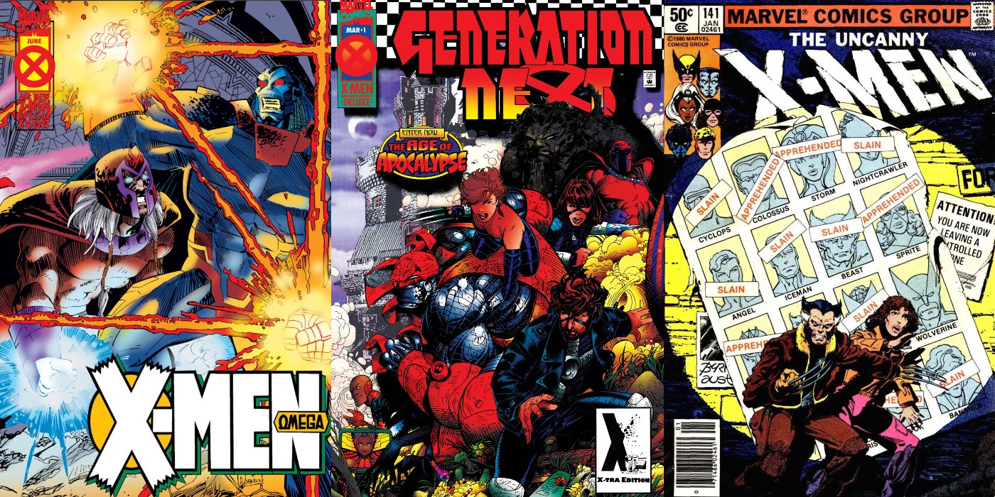 A split image of X-Men Omega, Generation Next, and Uncanny X-Men #141 from Marvel Comics