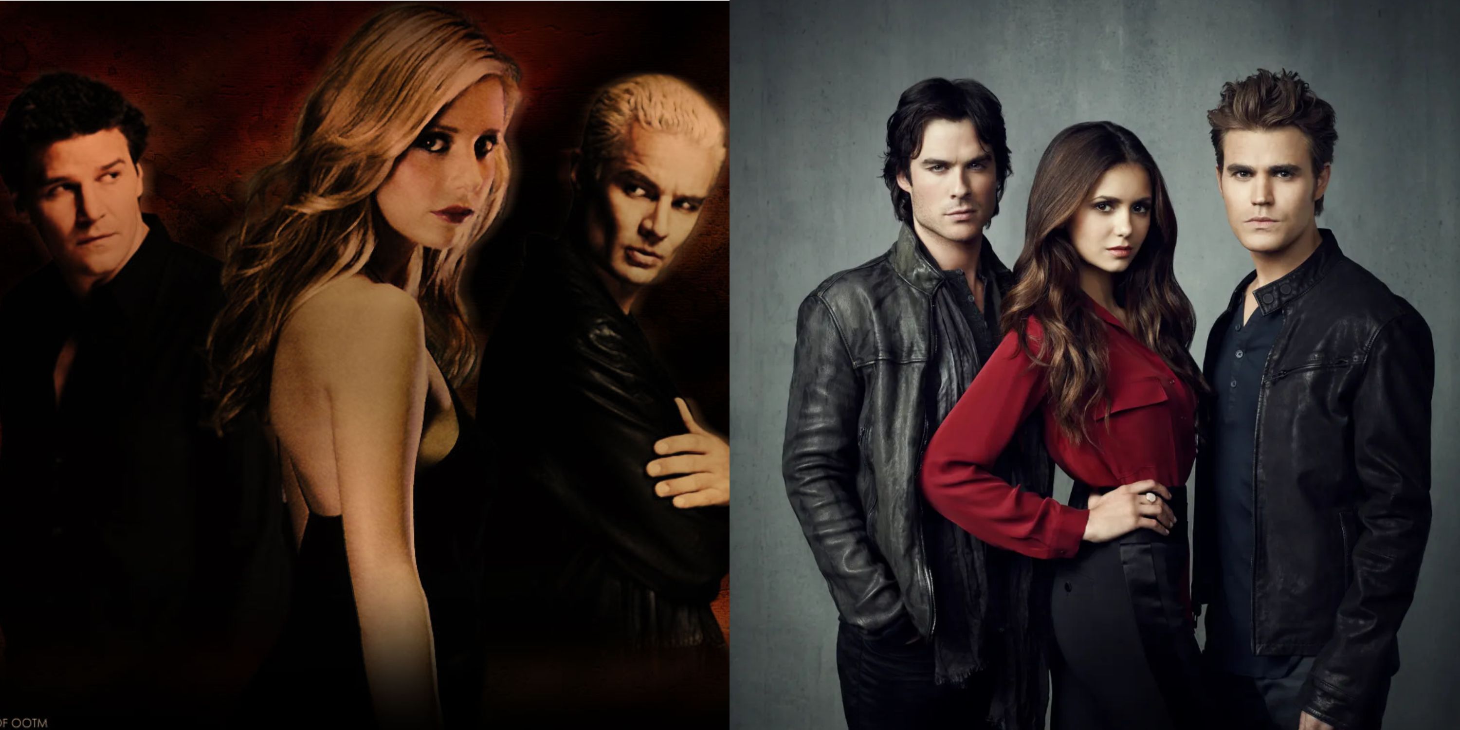 Buffy, Spike, Angel in Buffy the Vampire Slayer and Elena, Damon, Stefan in TVD