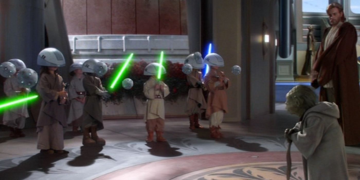 Yoda trains younglings with Obi-Wan