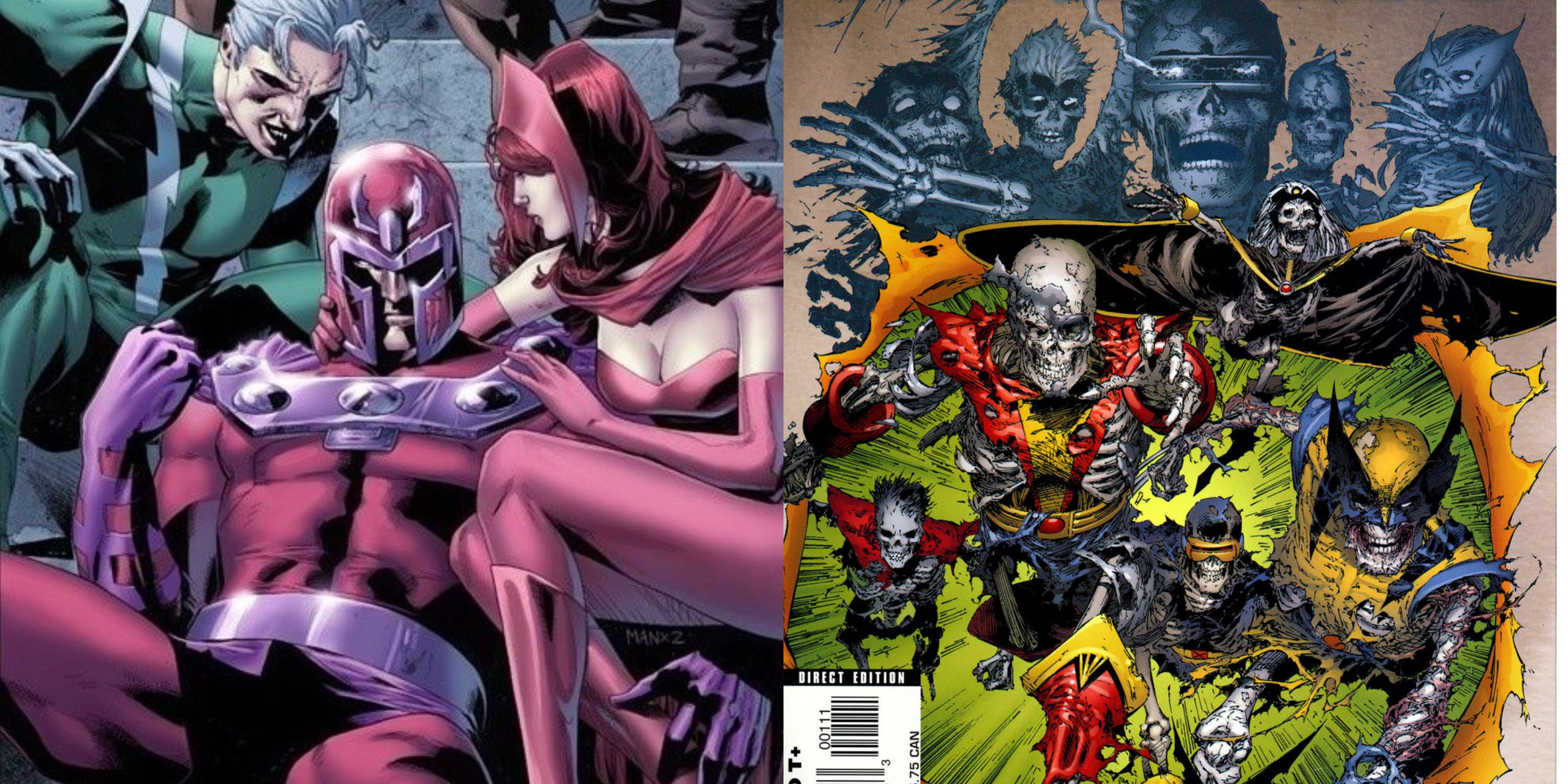 split image of Quicksilver, Magneto, and the Scarlet Witch and the cover to X-Men: Deadly Genesis #1