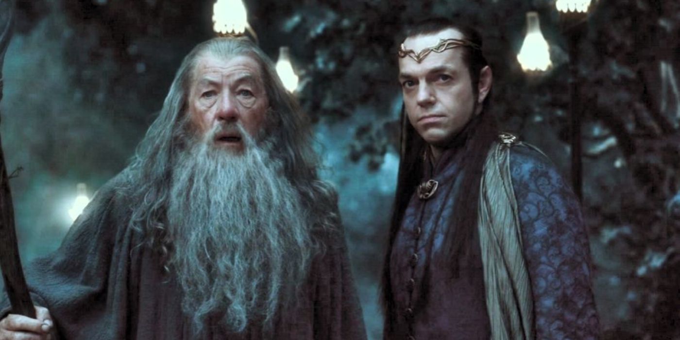 Gandalf and Elrond standing next to each other in The Lord Of The Rings