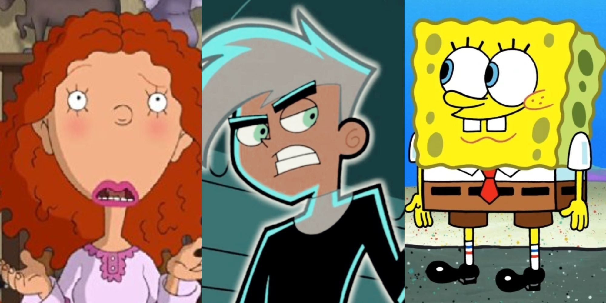 Split Image Ginger From As Told By GIner, Danny from Danny Phantom, and Spongebob