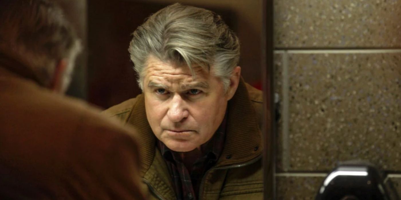 Benny Severide, played by Treat Williams, looks in a bathroom mirror on Chicago Fire