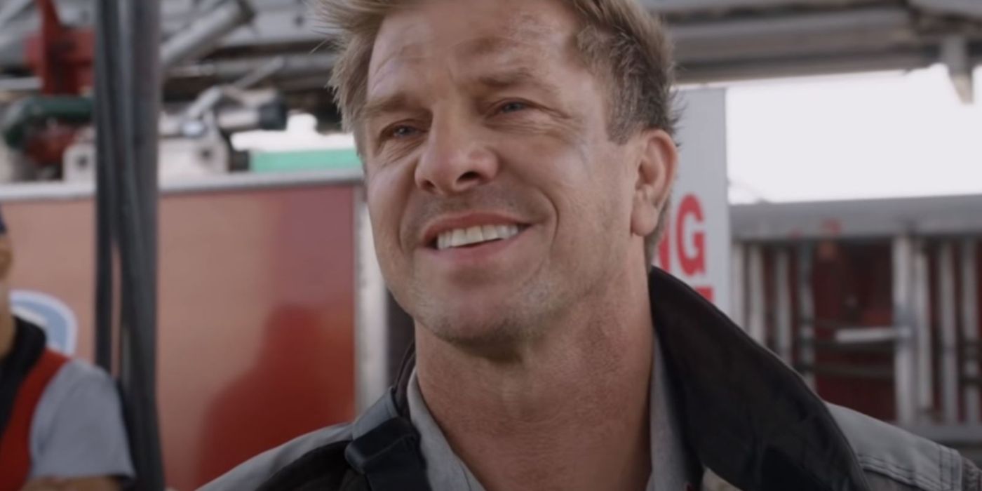 Tommy Welch smiling at someone on Chicago Fire