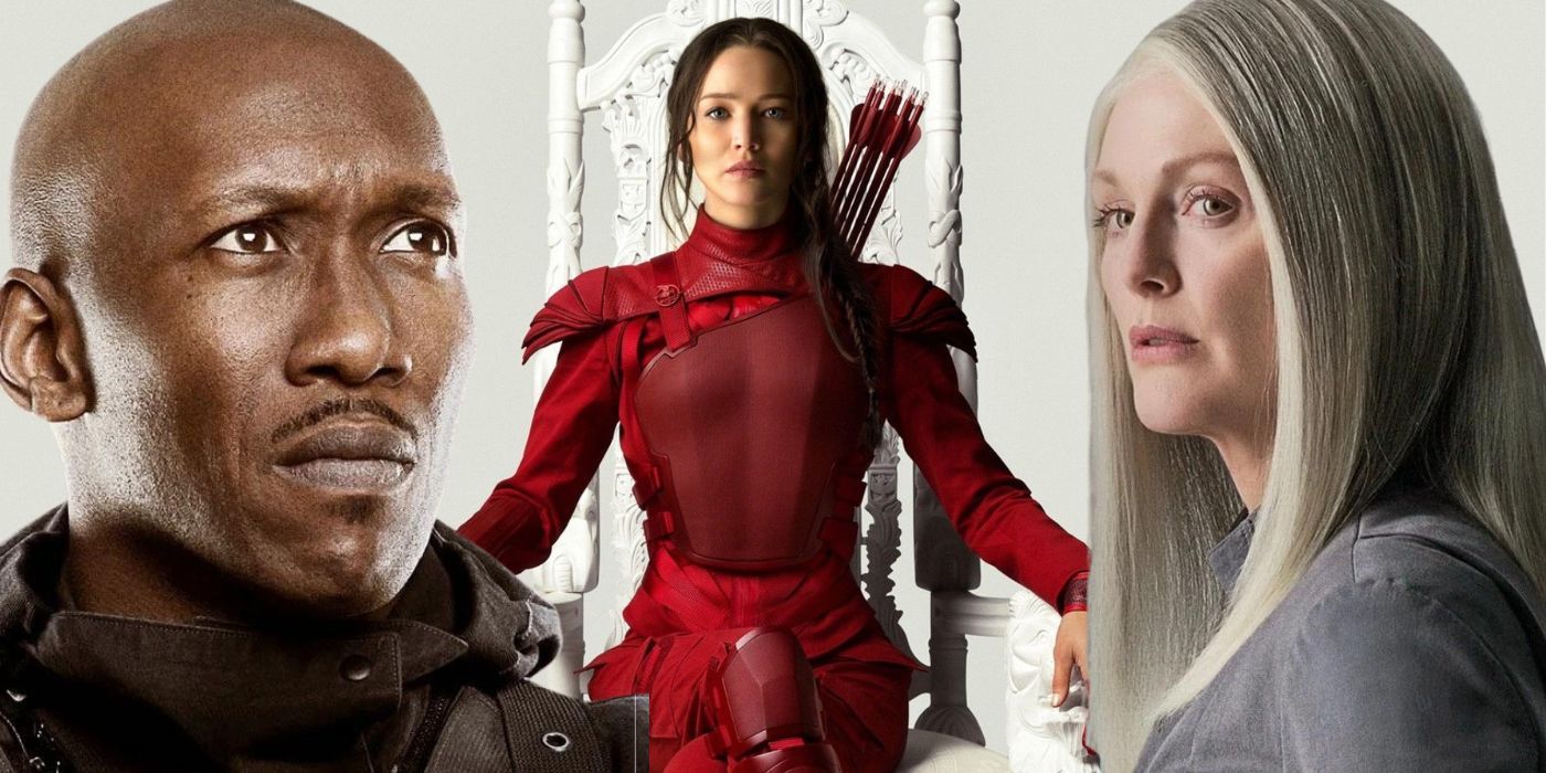 Collage of Madame Coin, Katniss Everdeen, and Boggs in The Hunger Games
