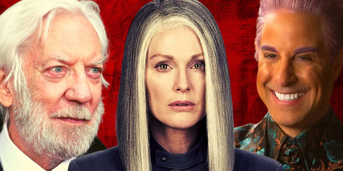 Collage of President Snow, Madame Coin, and Caesar Flickerman in The Hunger Games
