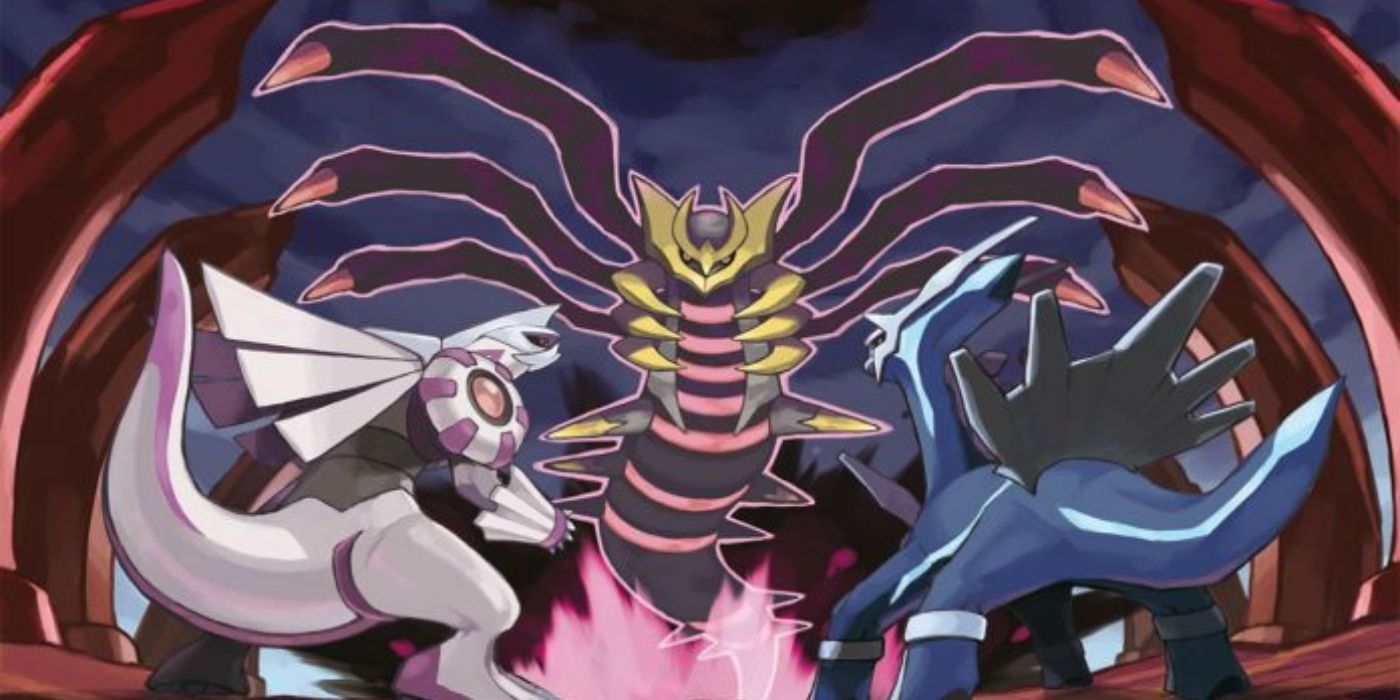 O Trio de Criação – Palkia, Giratina e Dialga – está na arte chave do Pokémon Platinum.