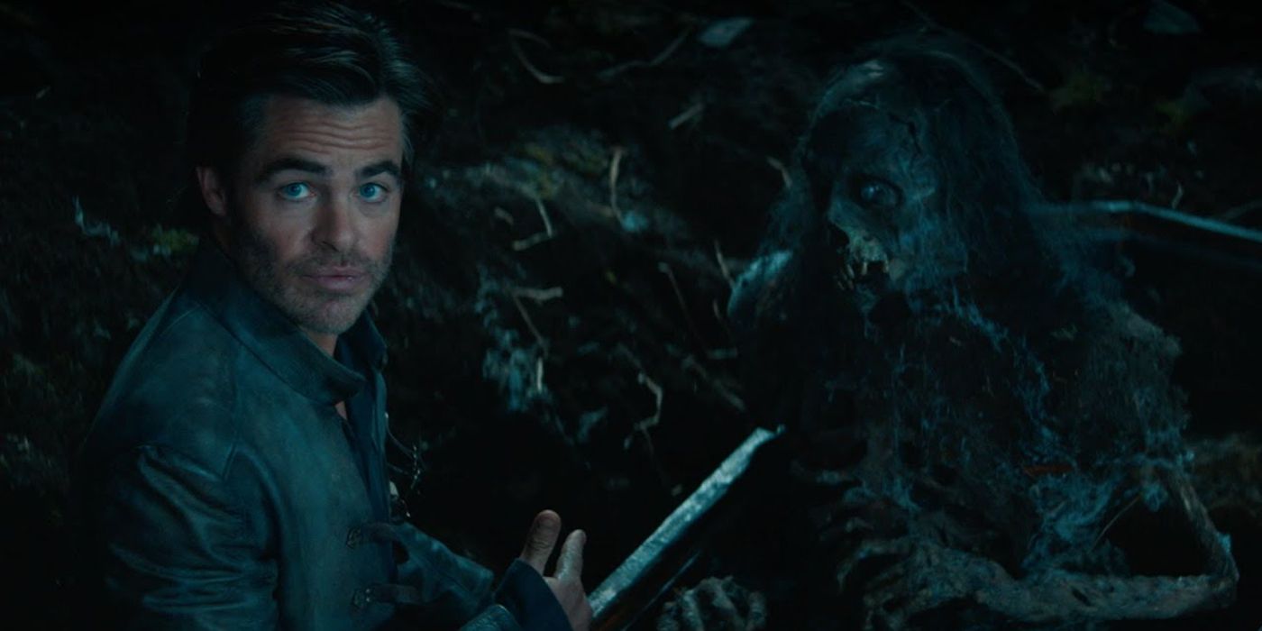 Chris Pine's Edgin talks to a reanimated corpse in Dungeons & Dragons: Honor Among Thieves.