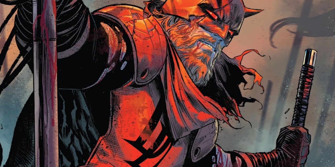 Daredevil in his new hooded costume with a beard in Marvel Comics