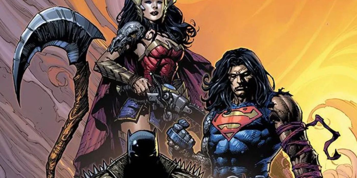 The DC Trinity in heavy metal-style depictions for Dark Nights: Death Metal.