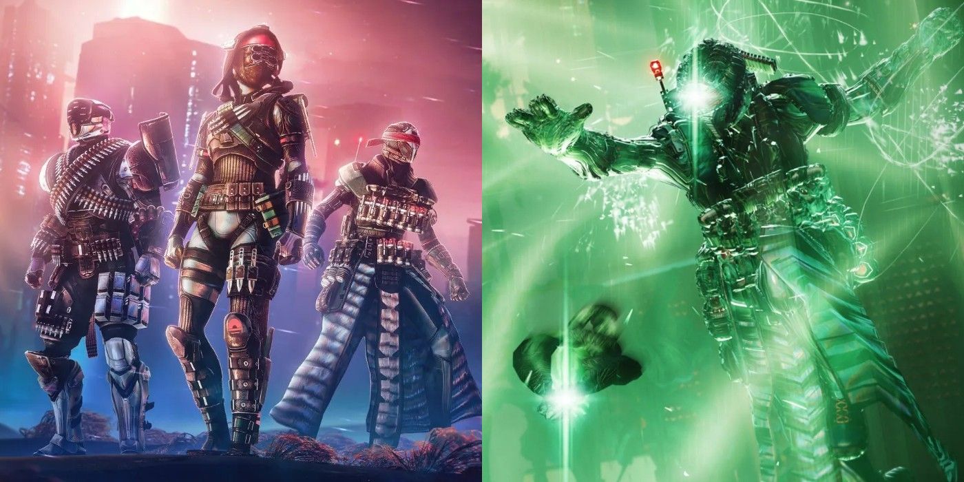 A split image of various characters from Destiny 2 Lightfall
