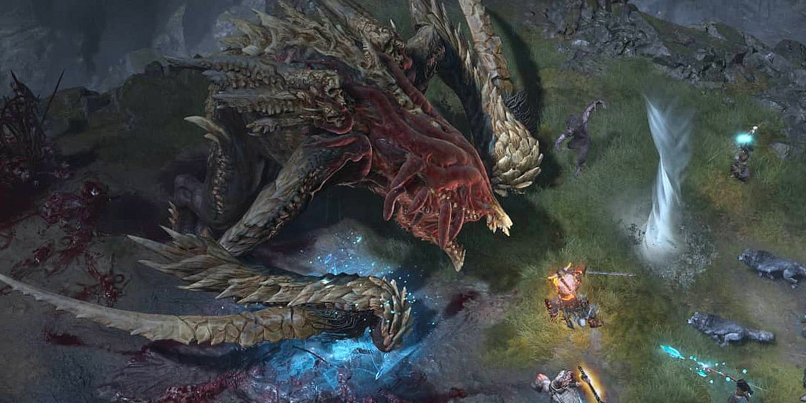 Diablo 4 players fighting huge dragon-like boss Ashava