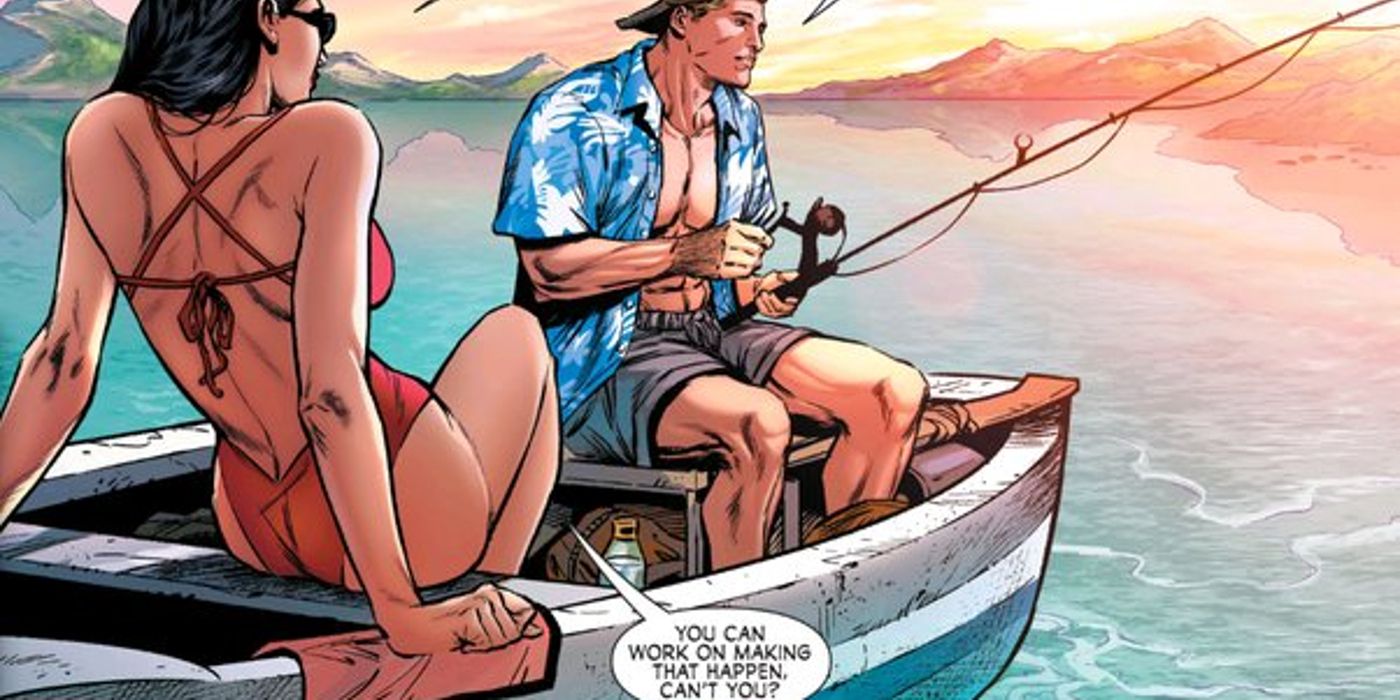 Diana and Steve fish in Themyscira in DC Comics