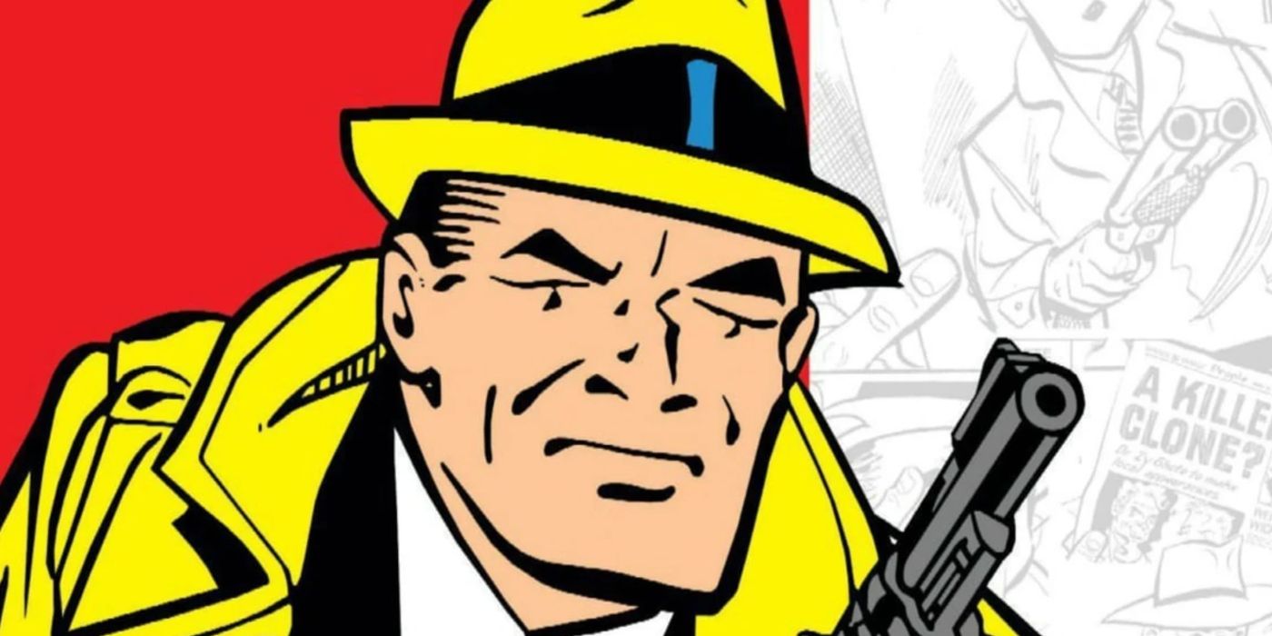 Dick Tracy holding a gun in the comics