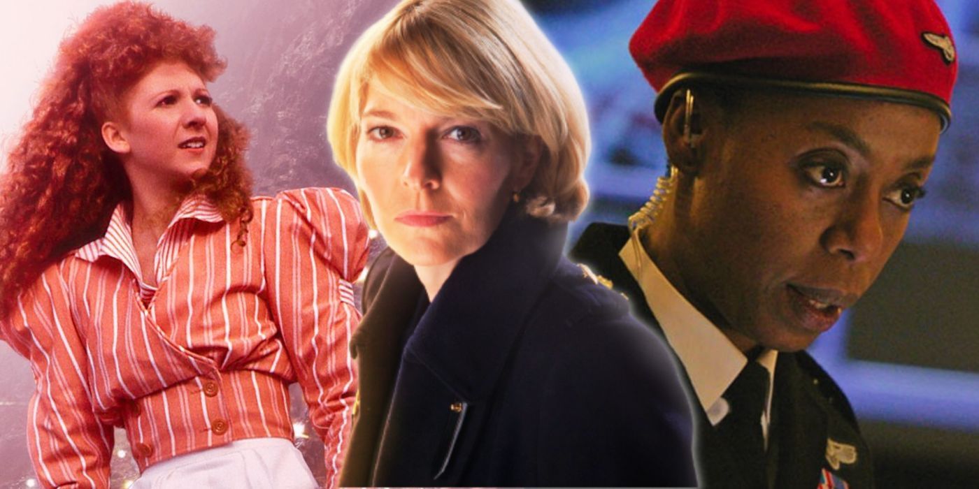 Kate Stewart juxtaposed with Doctor Who companion Melanie Bush and UNIT