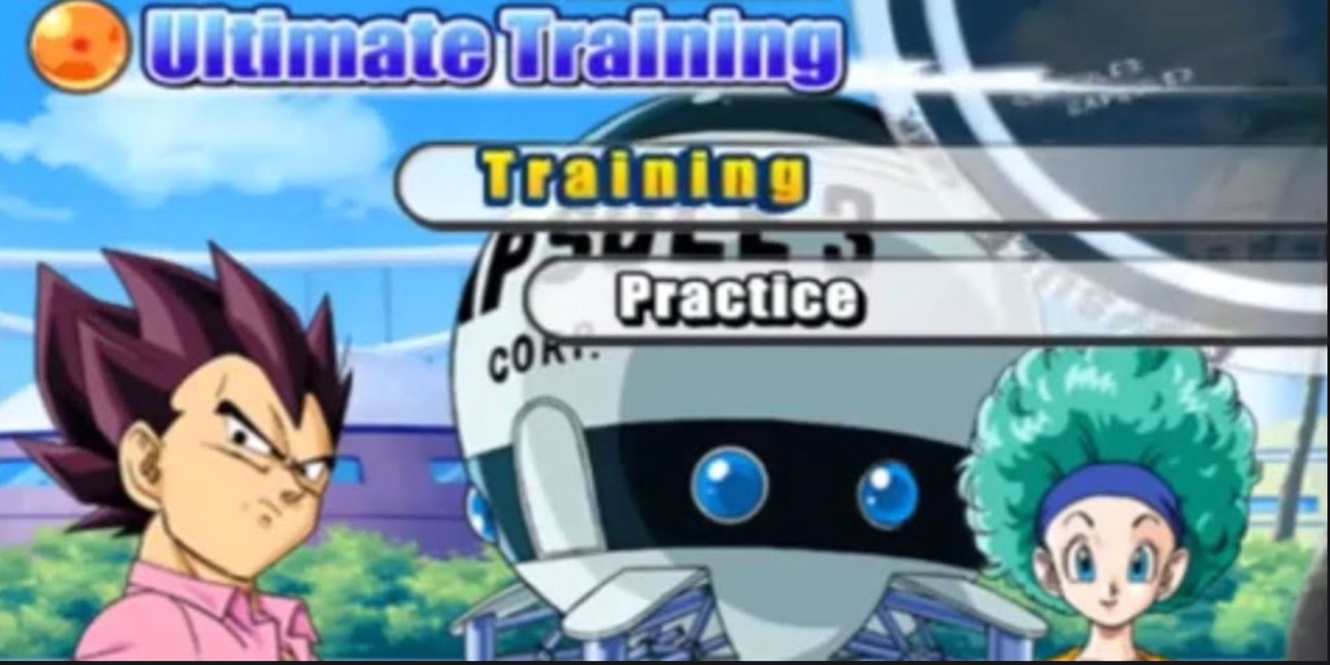 Vegeta e Bulma na tela do menu Ultimate Training Mode em Dragon Ball Z Budokai 3