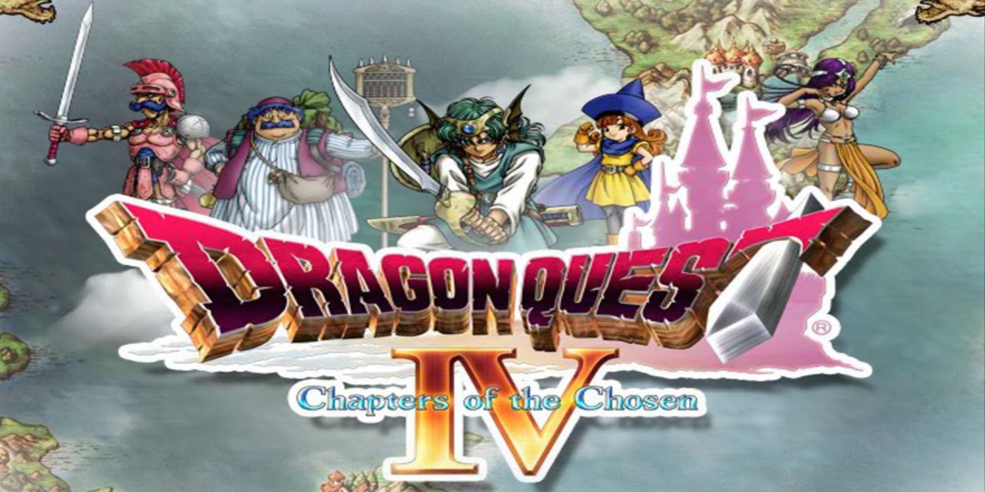 Dragon Quest IV: Chapters of the Chosen key art apresentando o bando de heróis.