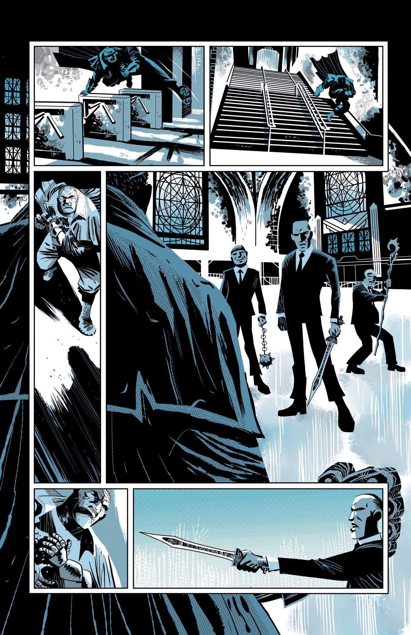 A page from Dark Horse's Elixir, a graphic novel written by Frank Barbiere and Ricky Mammone, drawn by Victor Santos.