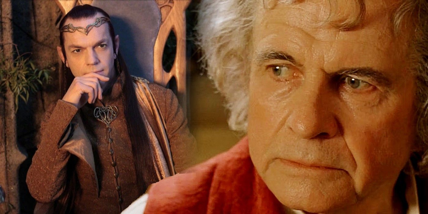 Bilbo next to an image of Elrond sitting down in Lord of the Rings.