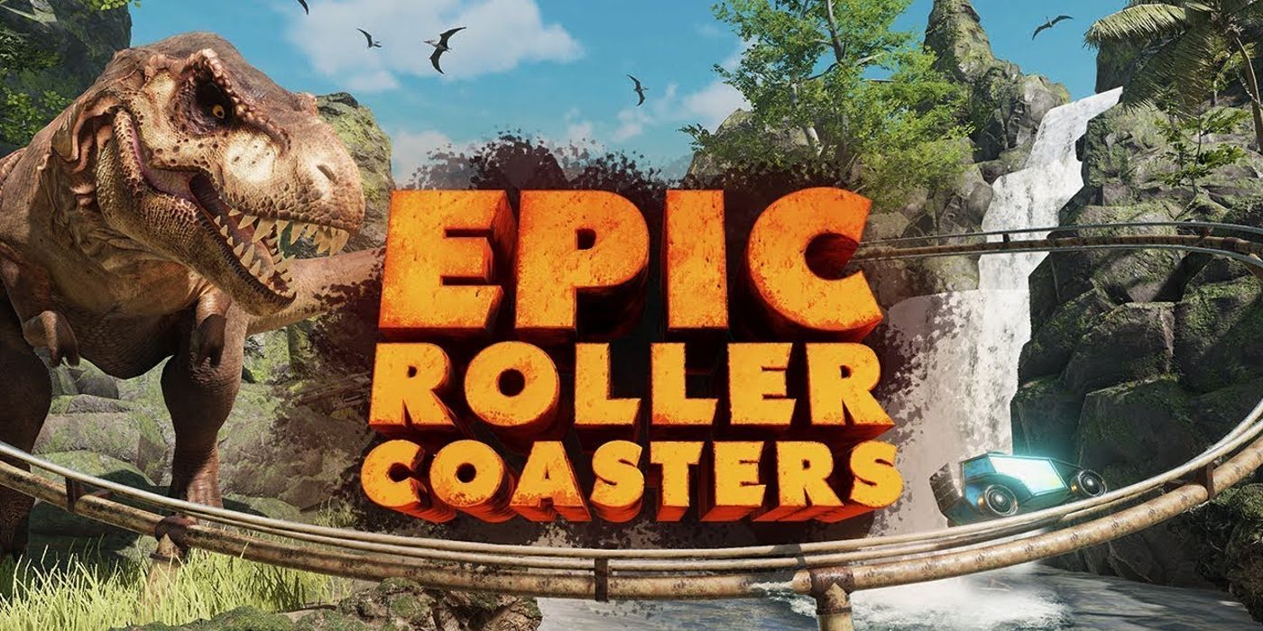 A arte do título de Epic Roller Coasters mostra um dinossauro