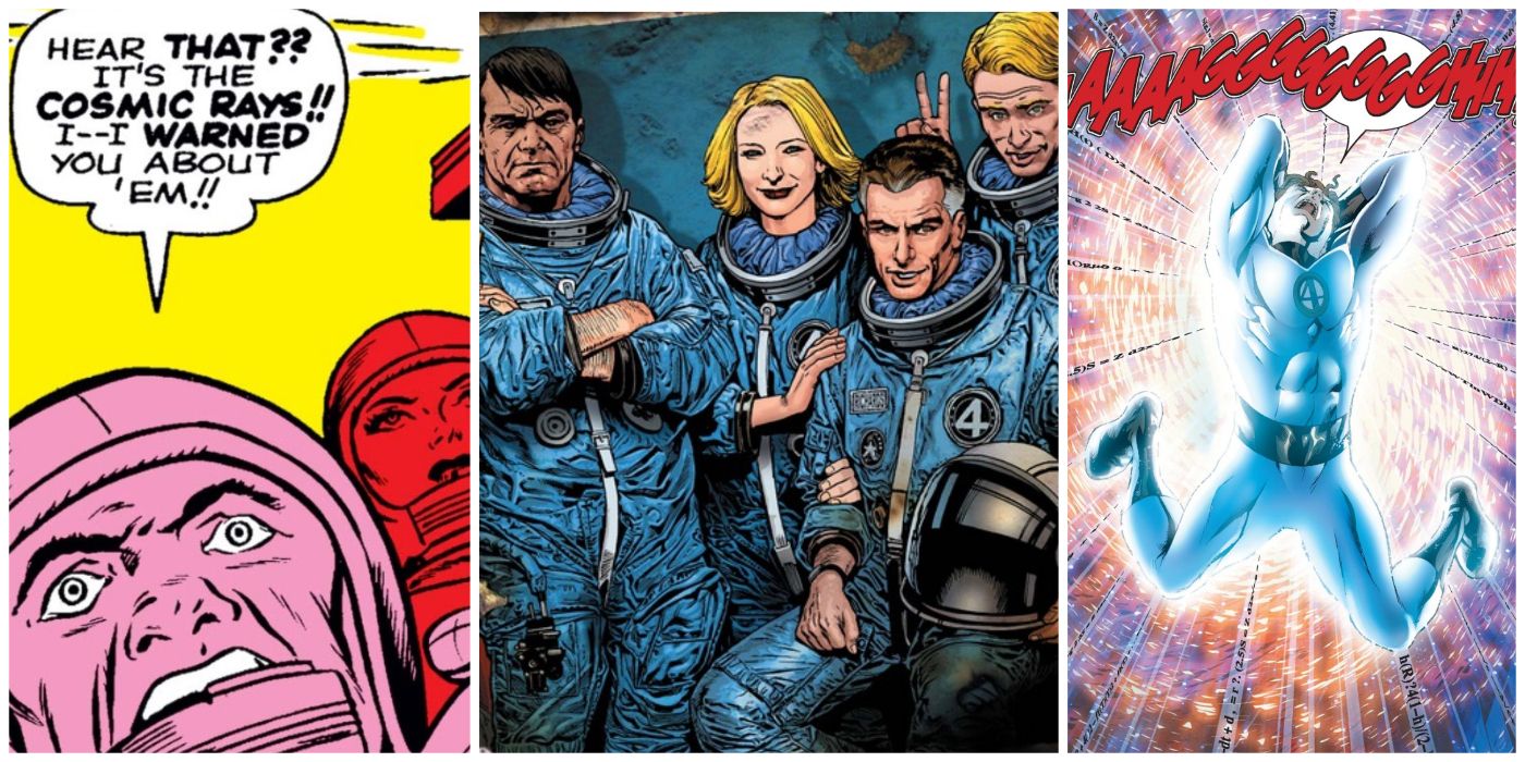 Slit Image of Ben Grimm in Fantastic Four #1, Astronaut photo from Fantastic Four First Family, and Mr. Fantastic in timeless void