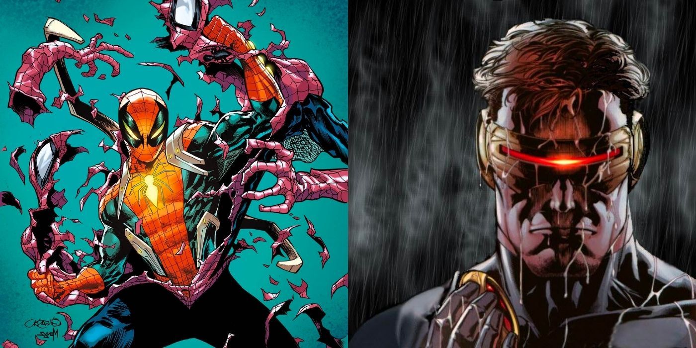 Cyclops and Spider-Man in a split image