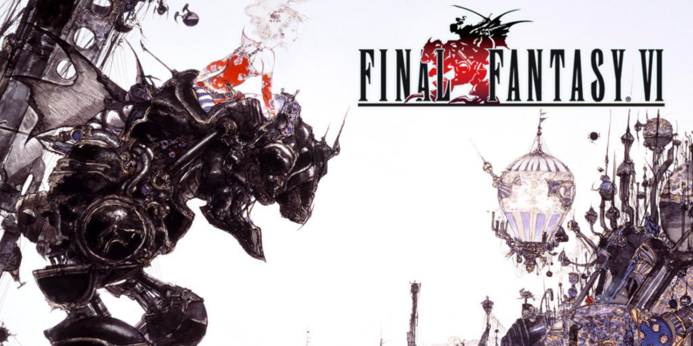 Arte-chave de Final Fantasy VI apresentando Terra montando um dos mechs do jogo.