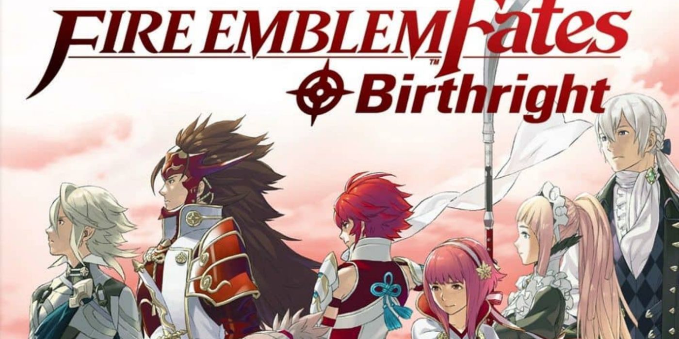 Fire Emblem Fates: Birthright key art apresentando o elenco principal da história.