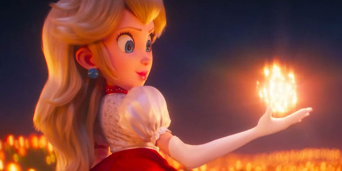 Princess Peach uses a fire flower in The Super Mario Bros. Movie