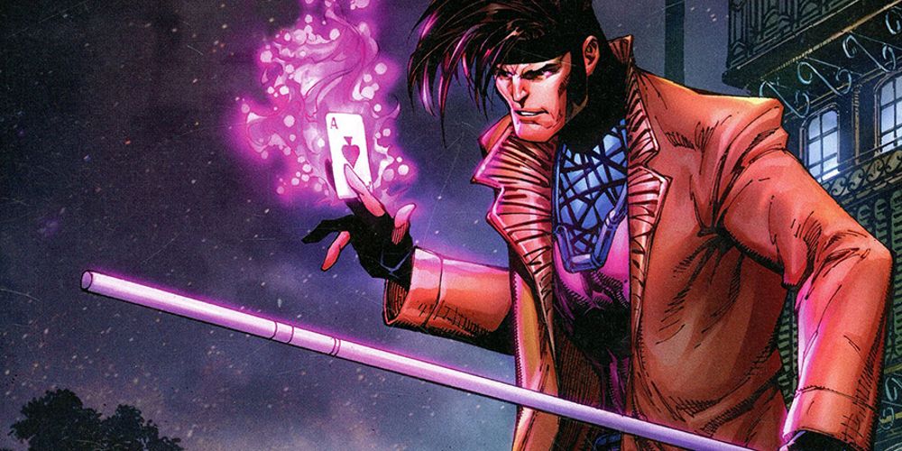 Gambit carregando um cartão com energia cinética na Marvel Comics