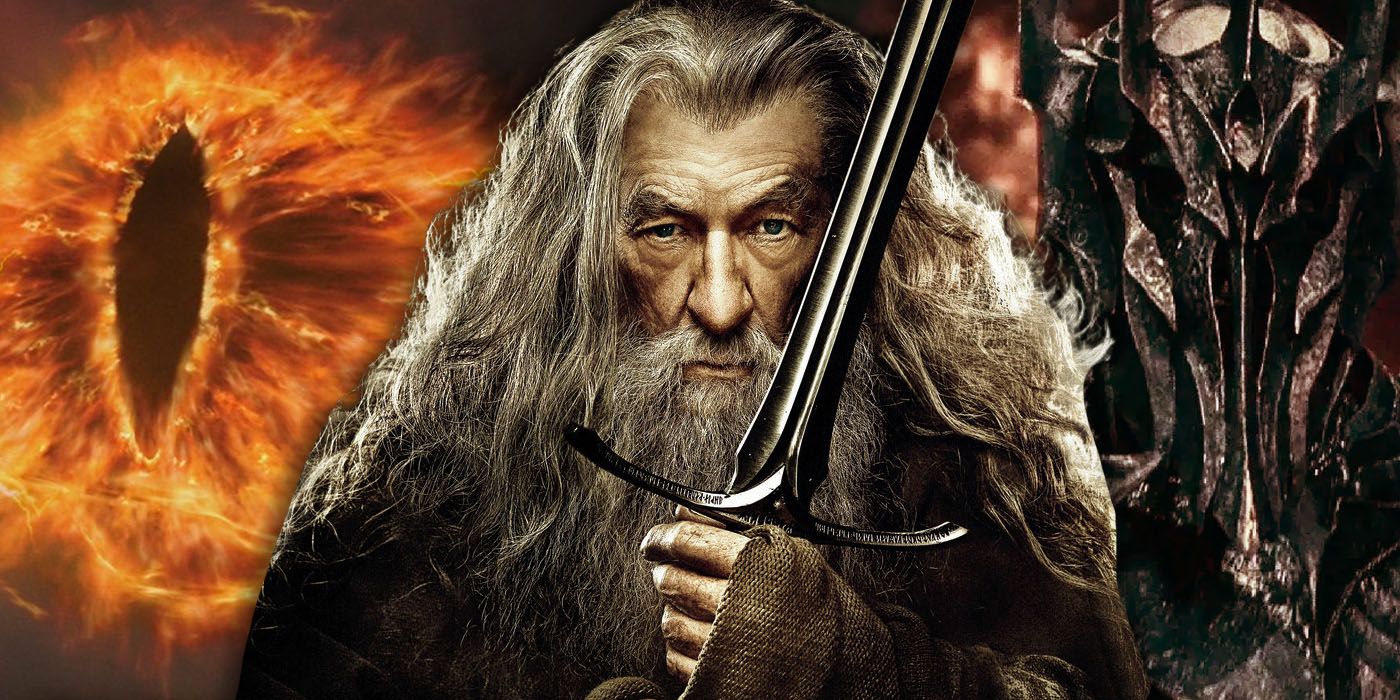 Gandalf juxtaposed with Sauron in The Lord of the Rings