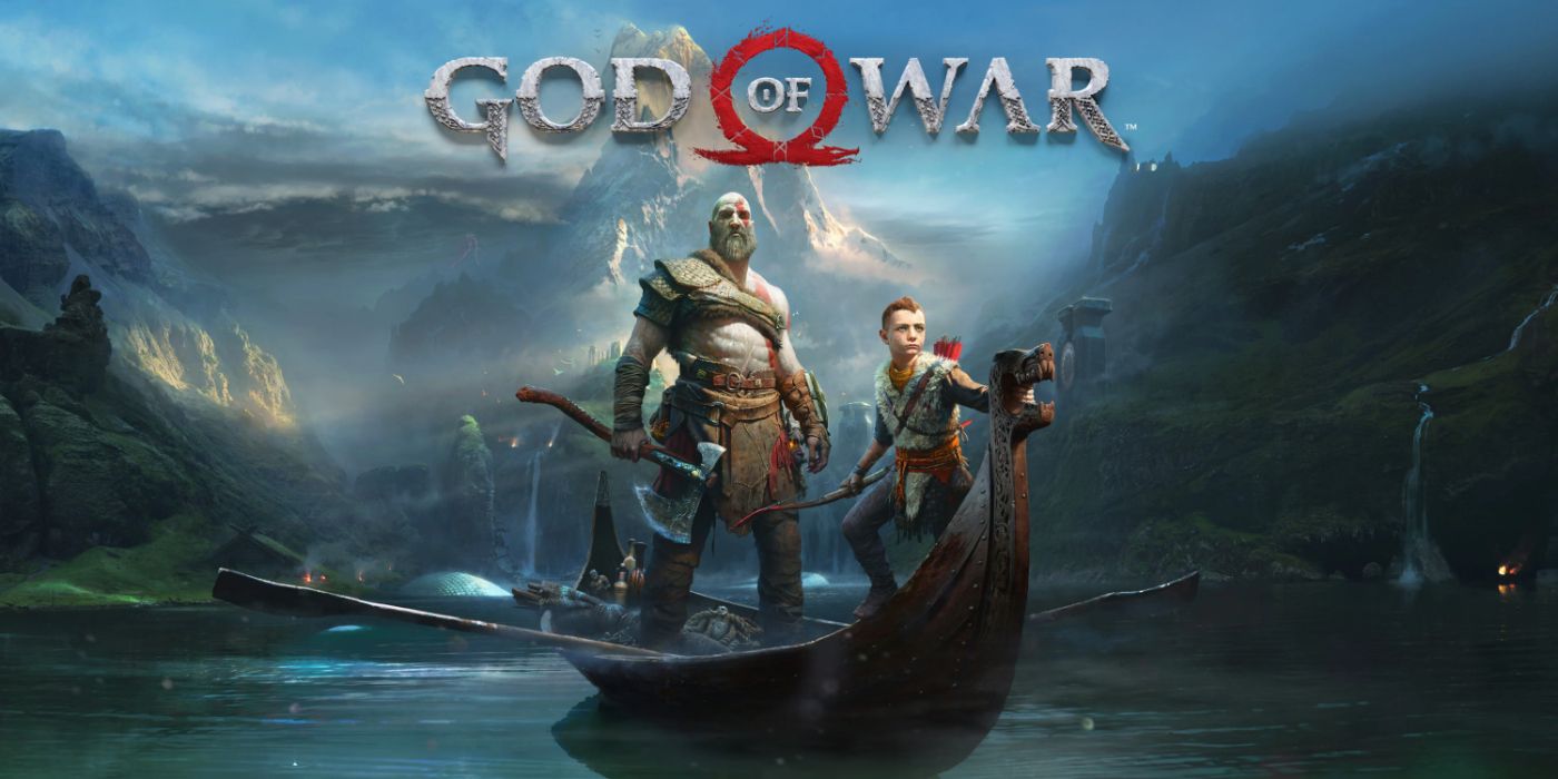 God of War promo art featuring Kratos and Atreus sailing with the Scandinavian landscape behind them.