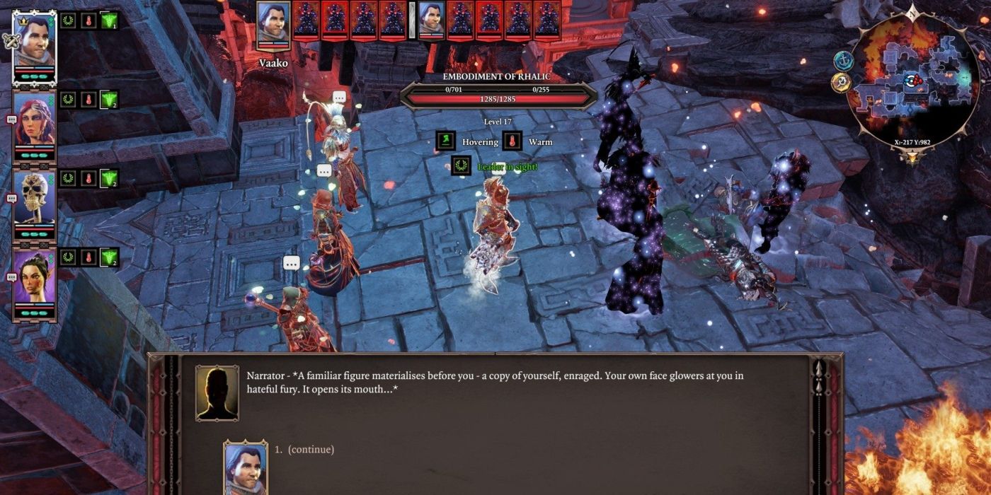 Quatro deuses desafiando o jogador na missão Divinity: Original Sin II Arena of the One