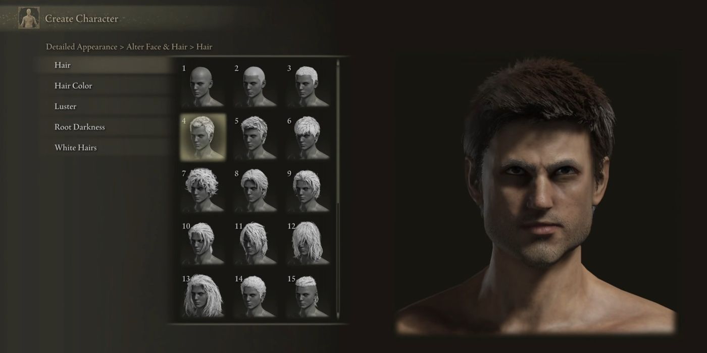 Uma variedade de penteados no criador de personagens de Elden Ring