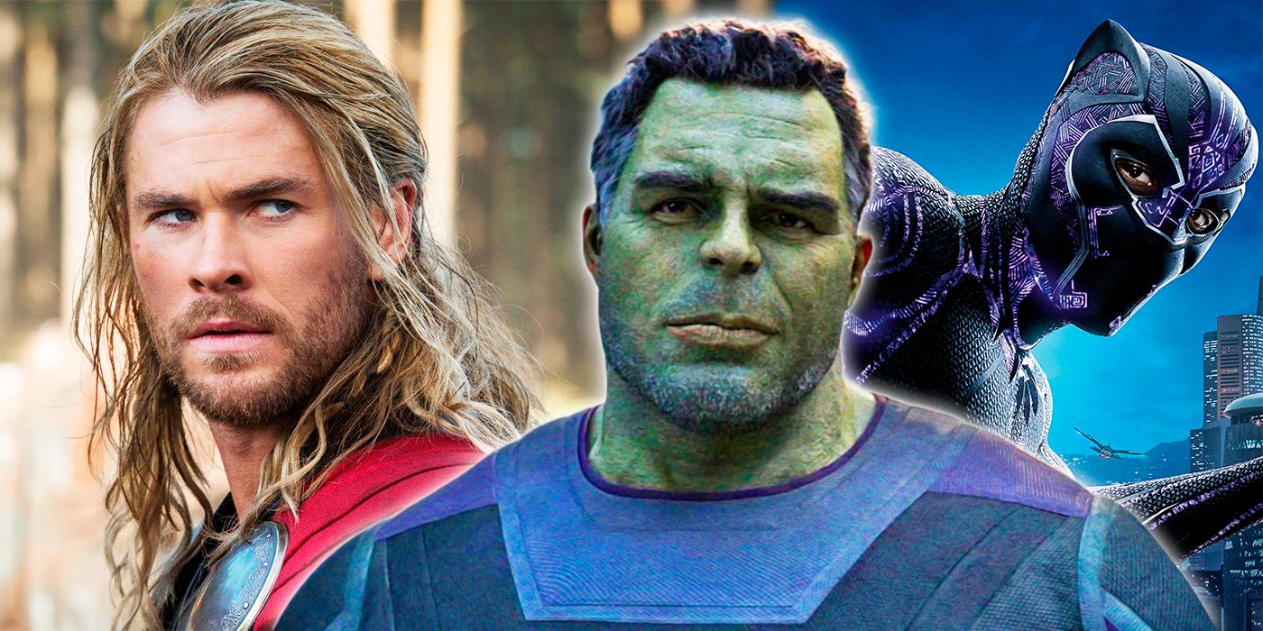 Hulk juxtaposed with Thor and Black Panther