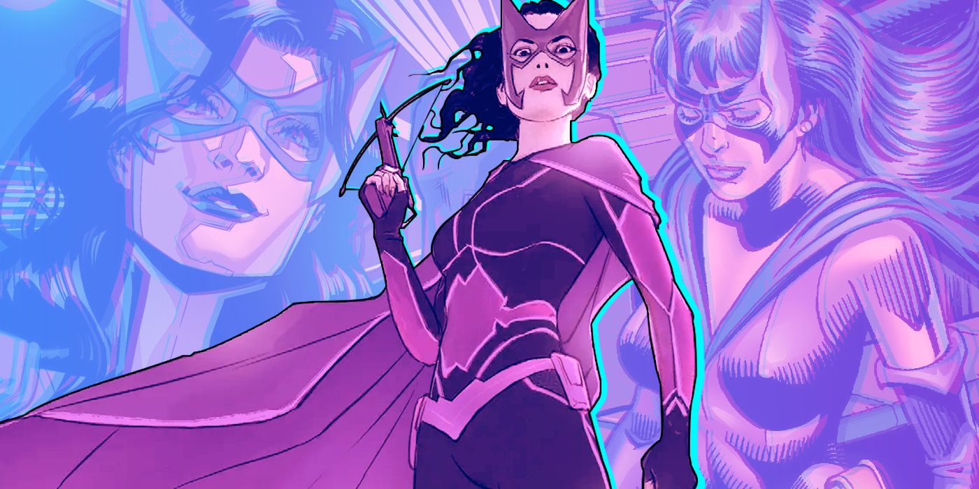 Different incarnations of Helena Wayne's Huntress from pre-Crisis, New 52, and The New Golden Age