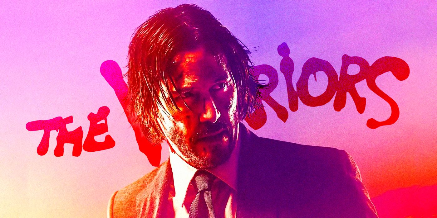 John Wick in front of The Warriors logo