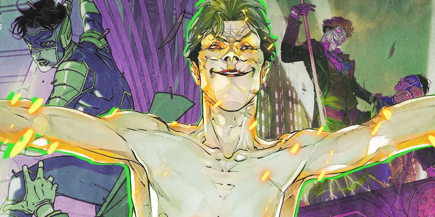 The Joker radiates energy while shirtless.